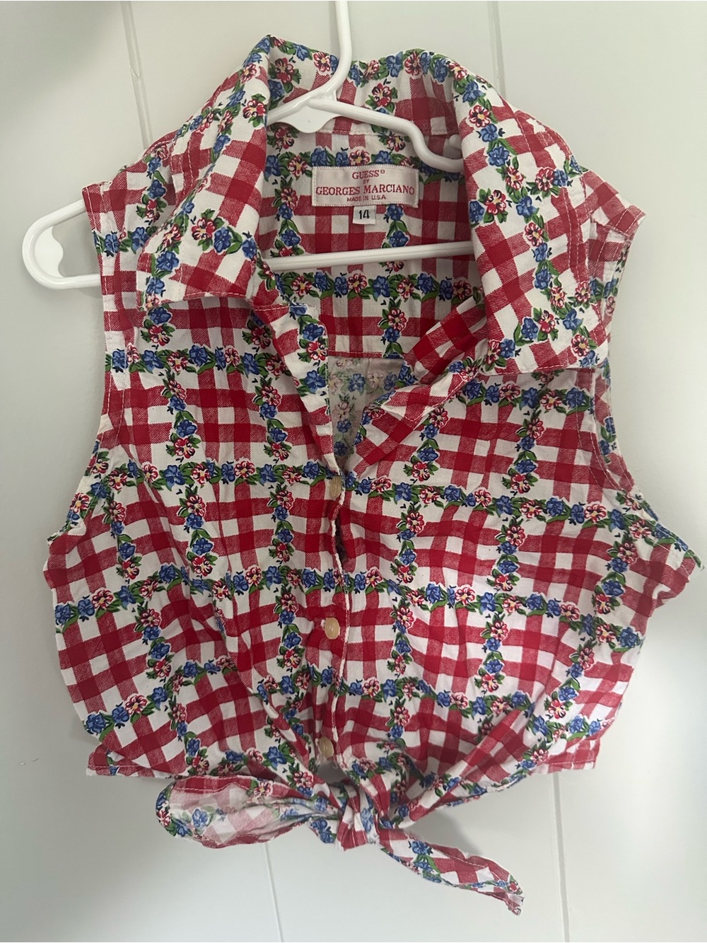 Vintage Guess? By Georges Marciano Red Americana Gingham Tie-Front Top